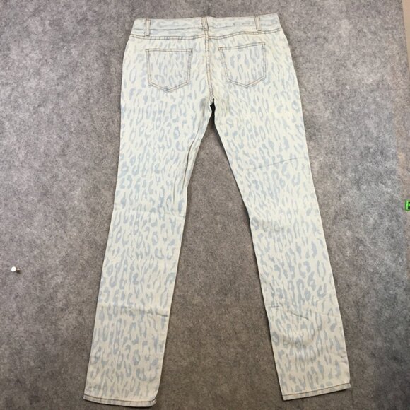 LUX Jeans 32 14 Mid Rise Straight Light Wash Leopard Print Stretch Blue Made USA - Picture 11 of 12